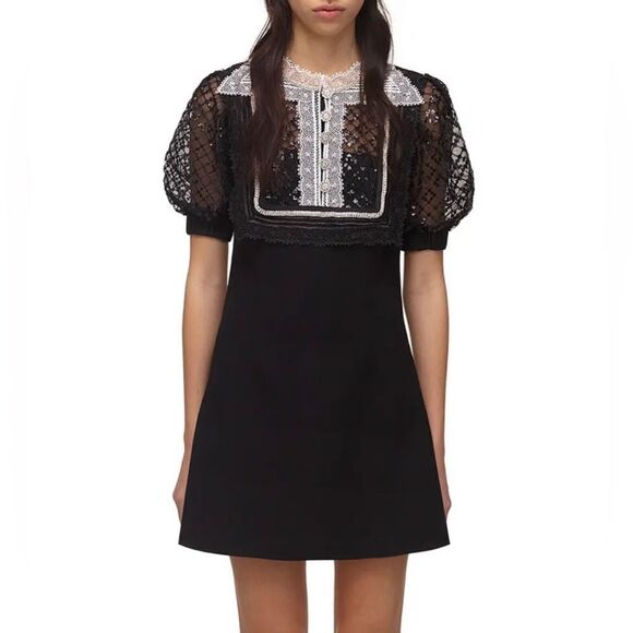 Self-portrait Sequin-Embellished Collared Mini Dress size 4